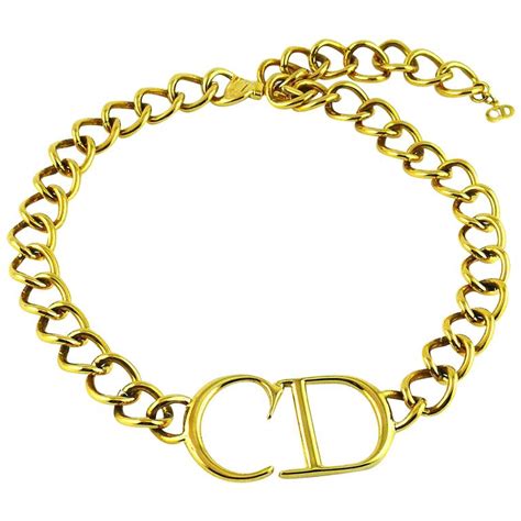 christian dior cd gold necklace|Christian Dior charm station necklace.